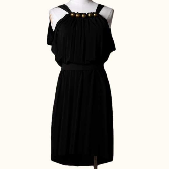 YIGAL AZROUEL Black Dress with Gold Bead Embellished Neckline - Picture 5 of 6